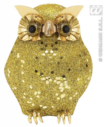 Feestbazaar Glitter uil goud 10,5cm