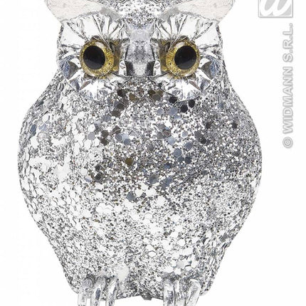 Feestbazaar Glitter uil zilver 10,5cm
