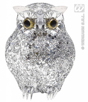 Feestbazaar Glitter uil zilver 10,5cm