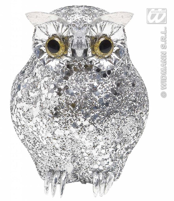 Feestbazaar Glitter uil zilver 10,5cm