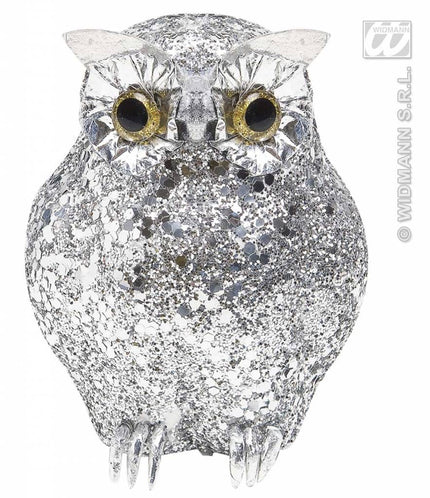 Feestbazaar Glitter uil zilver 10,5cm