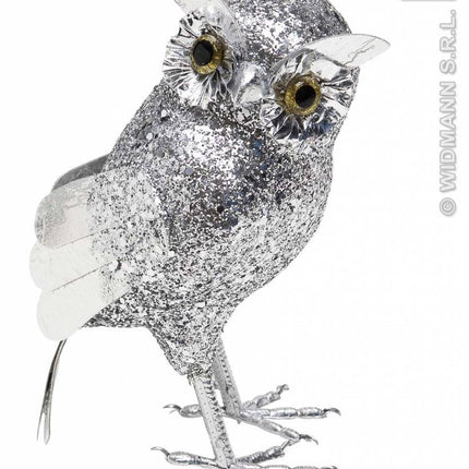 Feestbazaar Glitter uil zilver 18,5cm