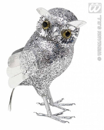 Feestbazaar Glitter uil zilver 18,5cm