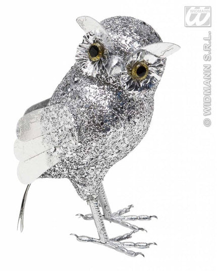Feestbazaar Glitter uil zilver 18,5cm