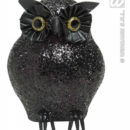 Feestbazaar Glitter uil zwart 10,5cm