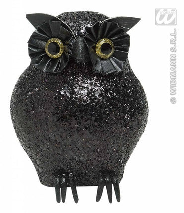 Feestbazaar Glitter uil zwart 10,5cm