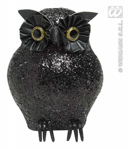 Feestbazaar Glitter uil zwart 10,5cm