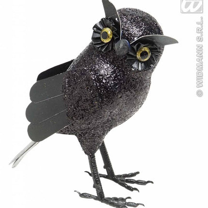 Feestbazaar Glitter uil zwart 18,5cm