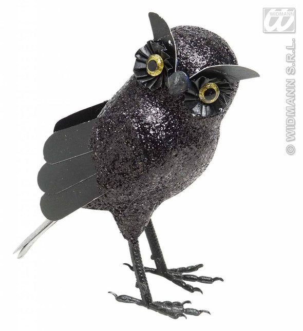 Feestbazaar Glitter uil zwart 18,5cm
