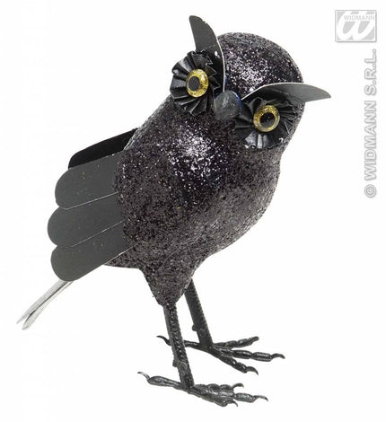 Feestbazaar Glitter uil zwart 18,5cm