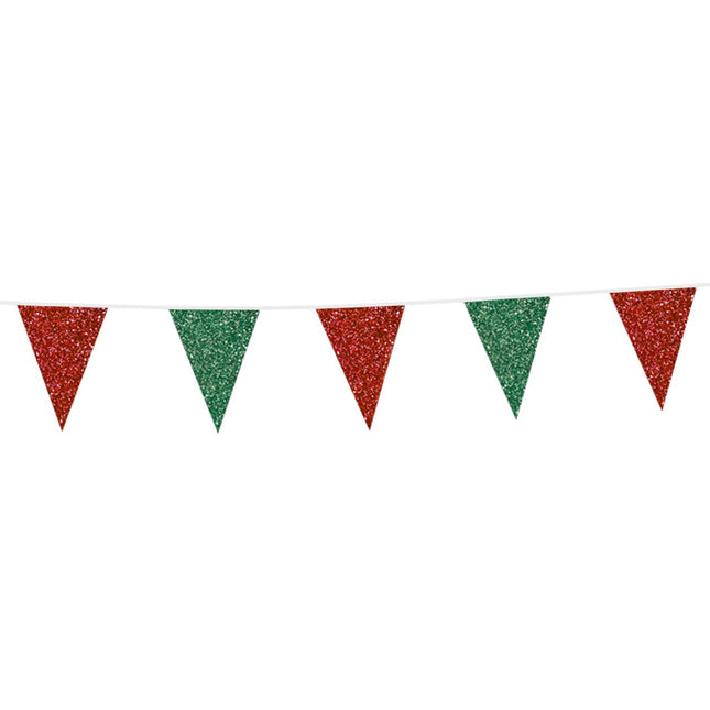 Feestbazaar Glitter Vlaggenlijn Rood/Groen (6m)