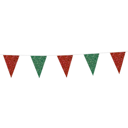 Feestbazaar Glitter Vlaggenlijn Rood/Groen (6m)