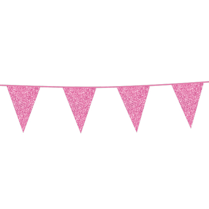 Feestbazaar Glitter vlaggenlijn Roze (6m)