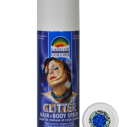 Feestbazaar Glitterspray Blauw voor lichaam & haar (125ml)