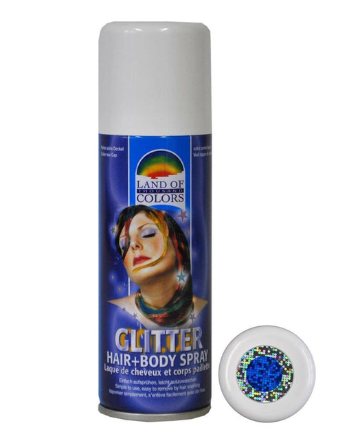 Feestbazaar Glitterspray Blauw voor lichaam & haar (125ml)