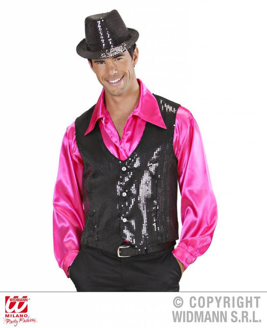 Feestbazaar Glittervest pailletten zwart man