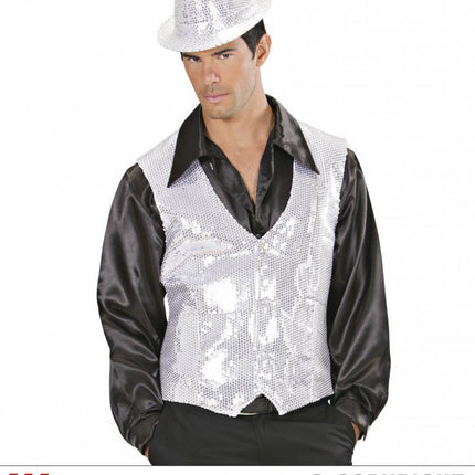 Feestbazaar Glittervest zilver man