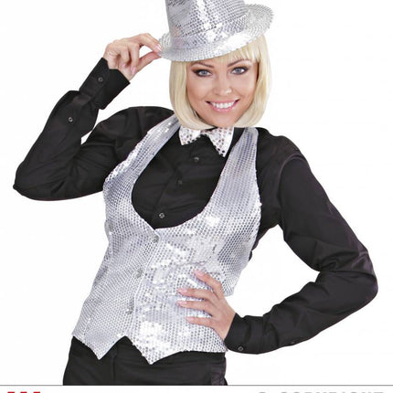 Feestbazaar Glittervest zilver vrouw