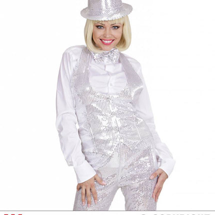 Feestbazaar Glittervest zilver vrouw