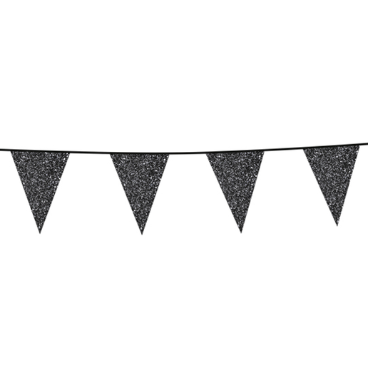Feestbazaar Glittervlaggenlijn Zwart (6m)