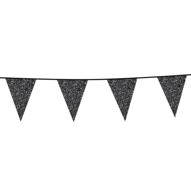 Feestbazaar Glittervlaggenlijn Zwart (6m)