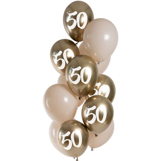 Feestbazaar Golden Latte 50 Jaar Ballonnen Mix 12st (33cm)