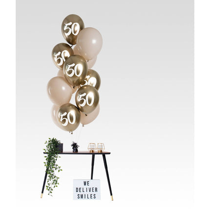 Feestbazaar Golden Latte 50 Jaar Ballonnen Mix 12st (33cm)