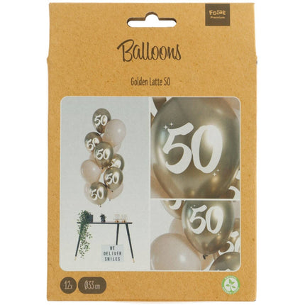 Feestbazaar Golden Latte 50 Jaar Ballonnen Mix 12st (33cm)