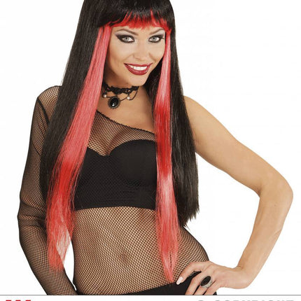 Feestbazaar Gothic glamour pruik zwart/rood