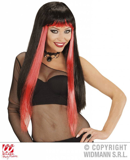 Feestbazaar Gothic glamour pruik zwart/rood