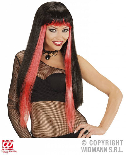 Feestbazaar Gothic glamour pruik zwart/rood