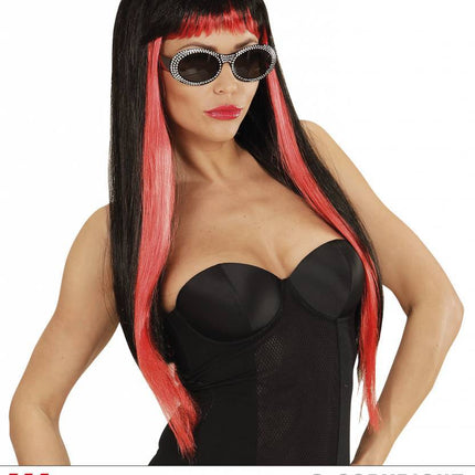 Feestbazaar Gothic glamour pruik zwart/rood