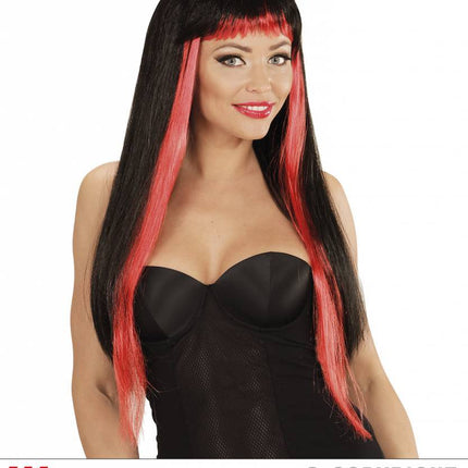 Feestbazaar Gothic glamour pruik zwart/rood