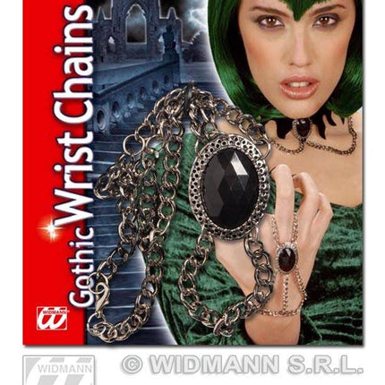 Feestbazaar Gothic polsketting met zwart gem medaillon
