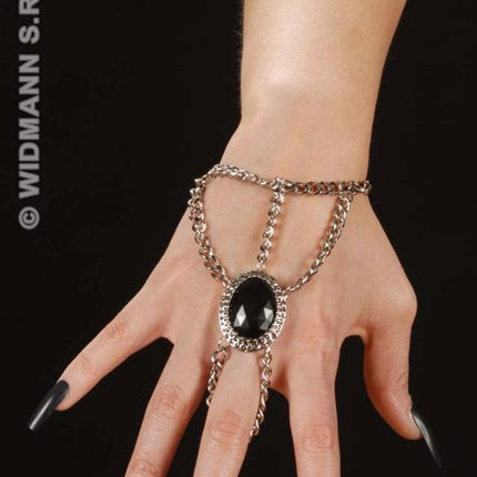 Feestbazaar Gothic polsketting met zwart gem medaillon