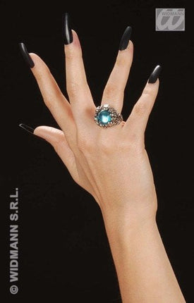 Feestbazaar Gothic schedelring met lichtblauwe gemsteen