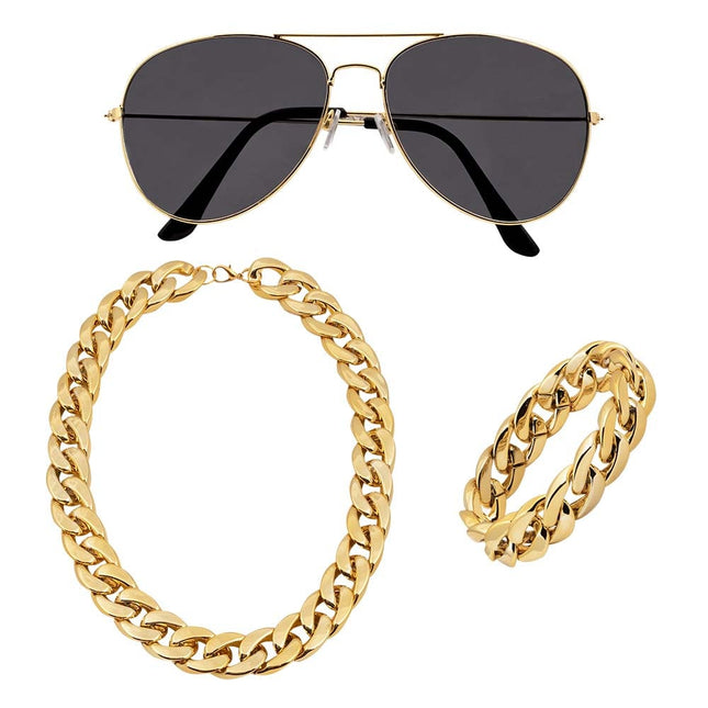 Feestbazaar Gouden Accessoireset Foute Party 3-Delig