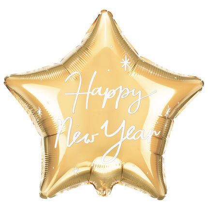 Feestbazaar Gouden Folie Ballon Ster Happy New Year (45cm)