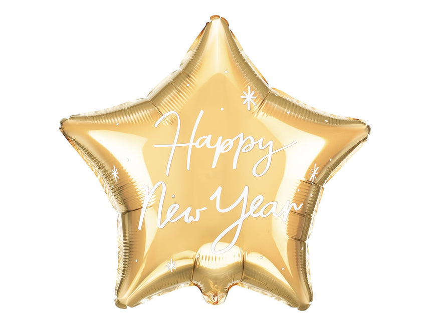 Feestbazaar Gouden Folie Ballon Ster Happy New Year (45cm)