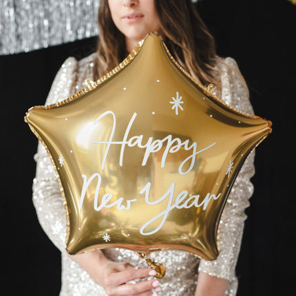 Feestbazaar Gouden Folie Ballon Ster Happy New Year (45cm)