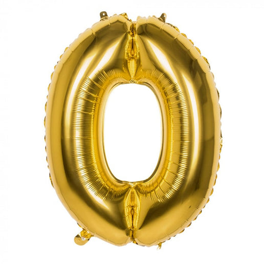 Feestbazaar Gouden Folieballon Cijfer 0 - 86 cm