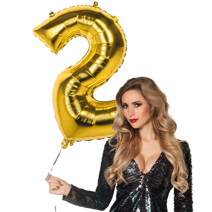 Feestbazaar Gouden Folieballon Cijfer 2 - 86 cm