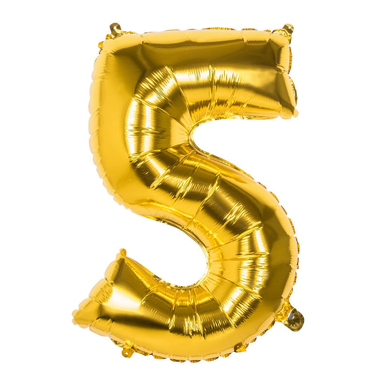 Feestbazaar Gouden Folieballon Cijfer 5 - 86 cm
