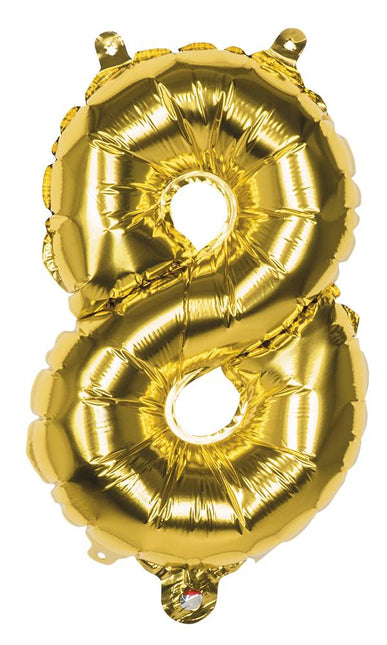 Feestbazaar Gouden folieballon cijfer '8' 36cm