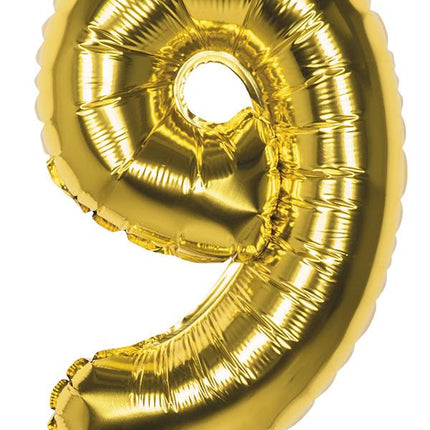 Feestbazaar Gouden folieballon cijfer '9' 36cm