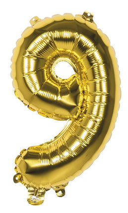 Feestbazaar Gouden folieballon cijfer '9' 36cm