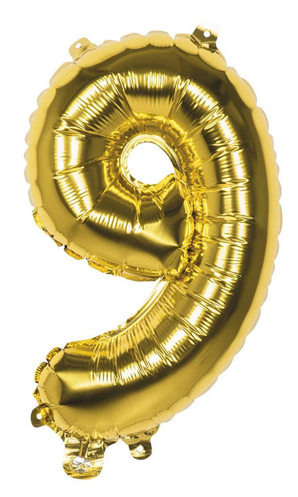 Feestbazaar Gouden folieballon cijfer '9' 36cm