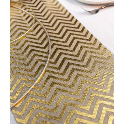 Feestbazaar Gouden Jute Tafelloper met Visgraat patroon (28x500cm)
