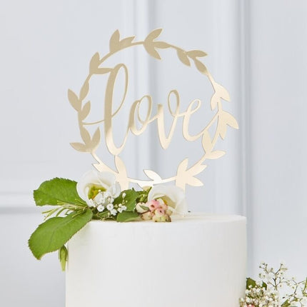 Feestbazaar Gouden 'Love' Bruidstaart Topper