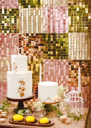 Feestbazaar Gouden Paillettenpaneel Backdrop Vierkant (30x30cm)